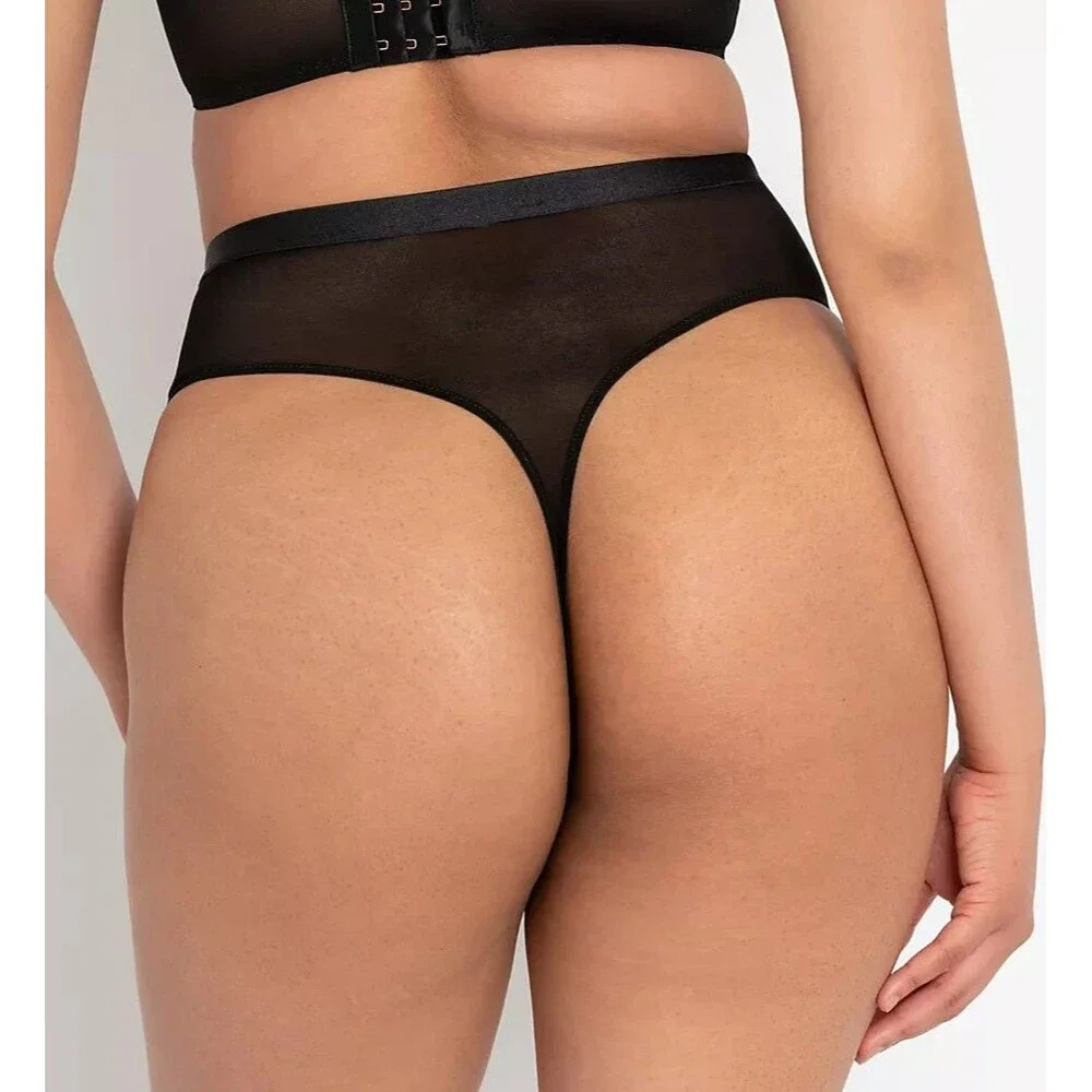 Scantilly by Curvy Kate Lovers Knot Thong Panty, Black/Latte, Size S